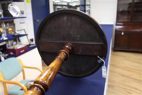 A 19th century yew wood tripod wine table, W.1ft 6in.